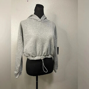 Hearts & Hips Women's Heather Grey Cropped Hooded Sweater MEDIUM